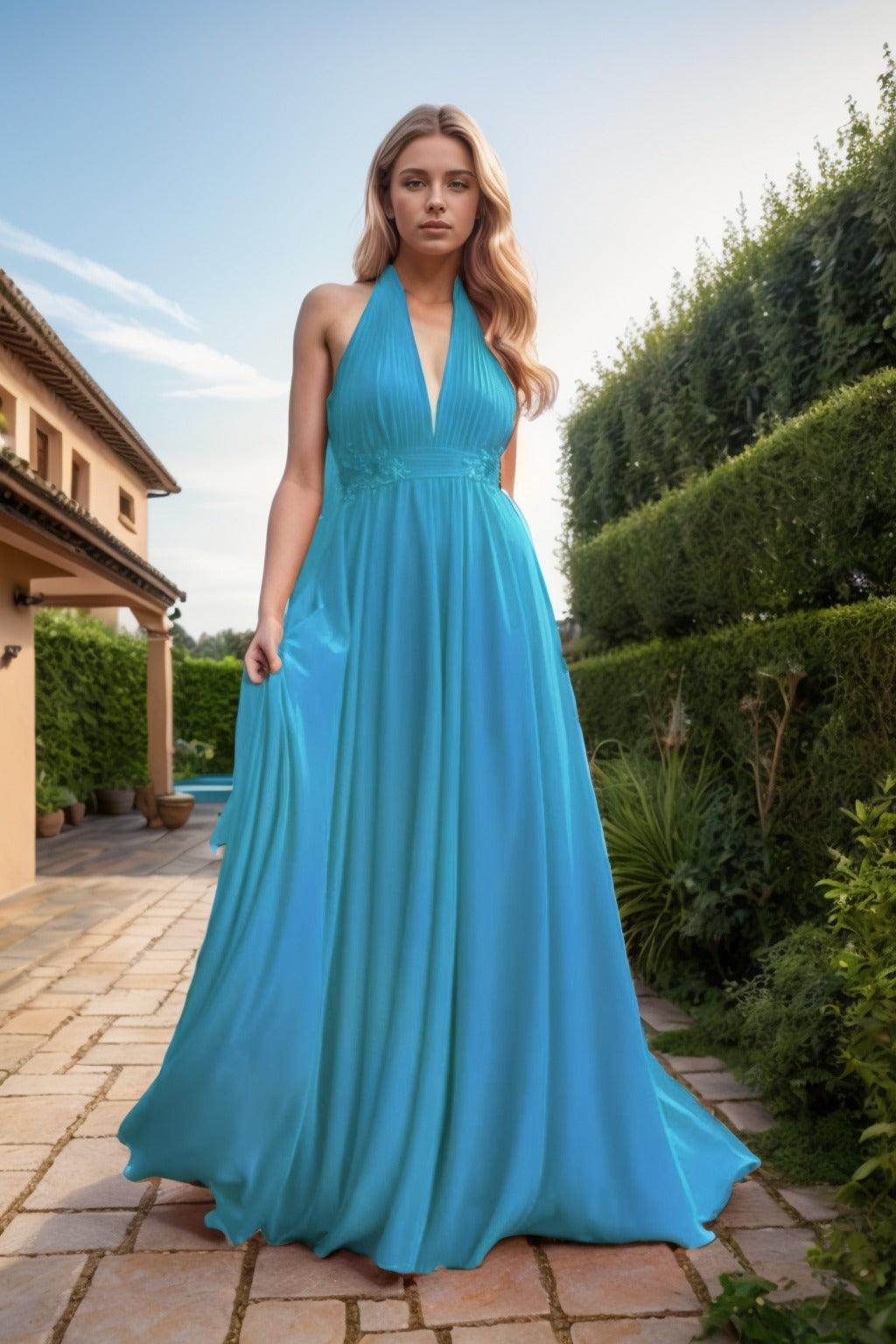 A-Line Sweep-Brush Train Chiffon Prom Dress CS0457