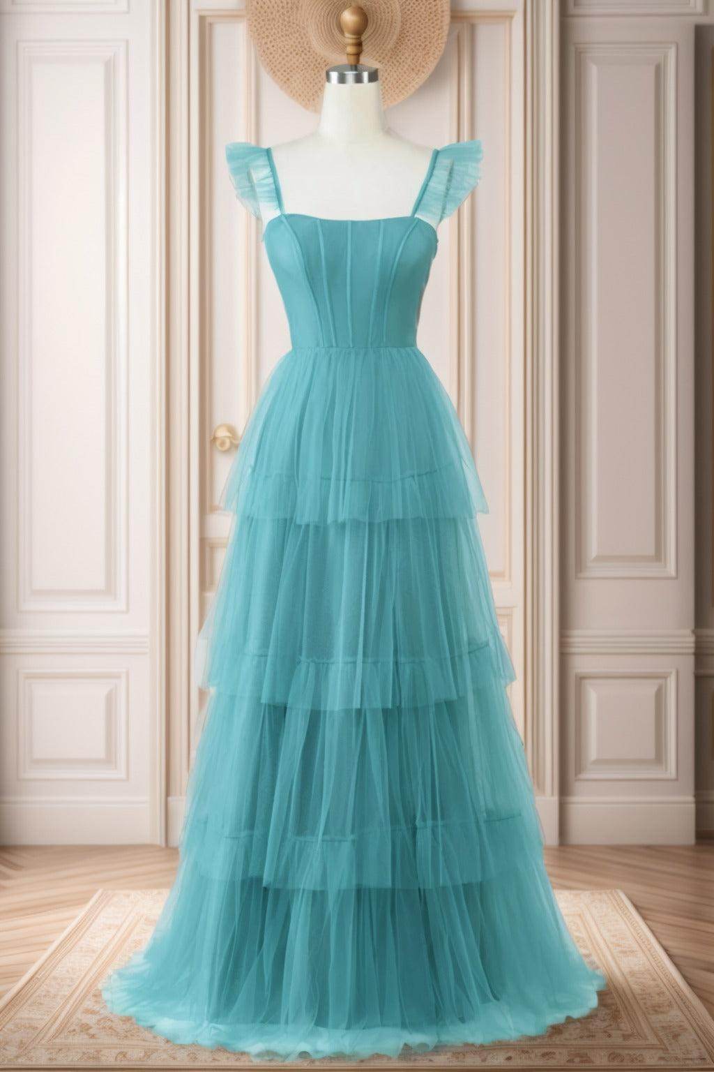 A-Line Sweep-Brush Train Tulle Prom Dress CS0471