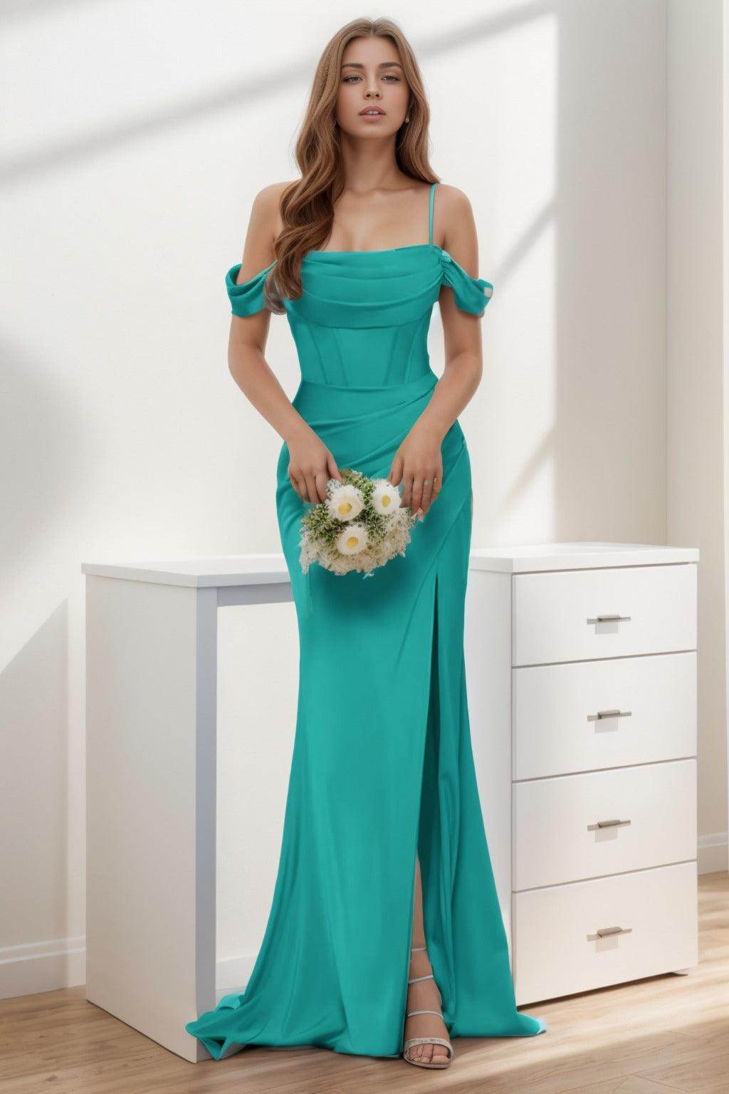 Trumpet-Mermaid Sweep-Brush Train Silk-Like Prom Dress CS0399