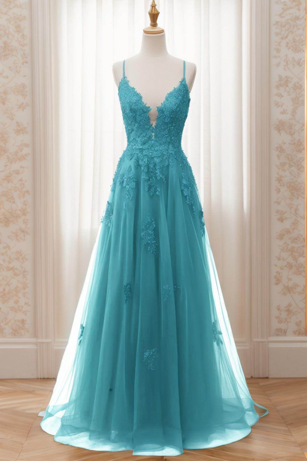 A-Line Sweep-Brush Train Tulle Prom Dress CS0463