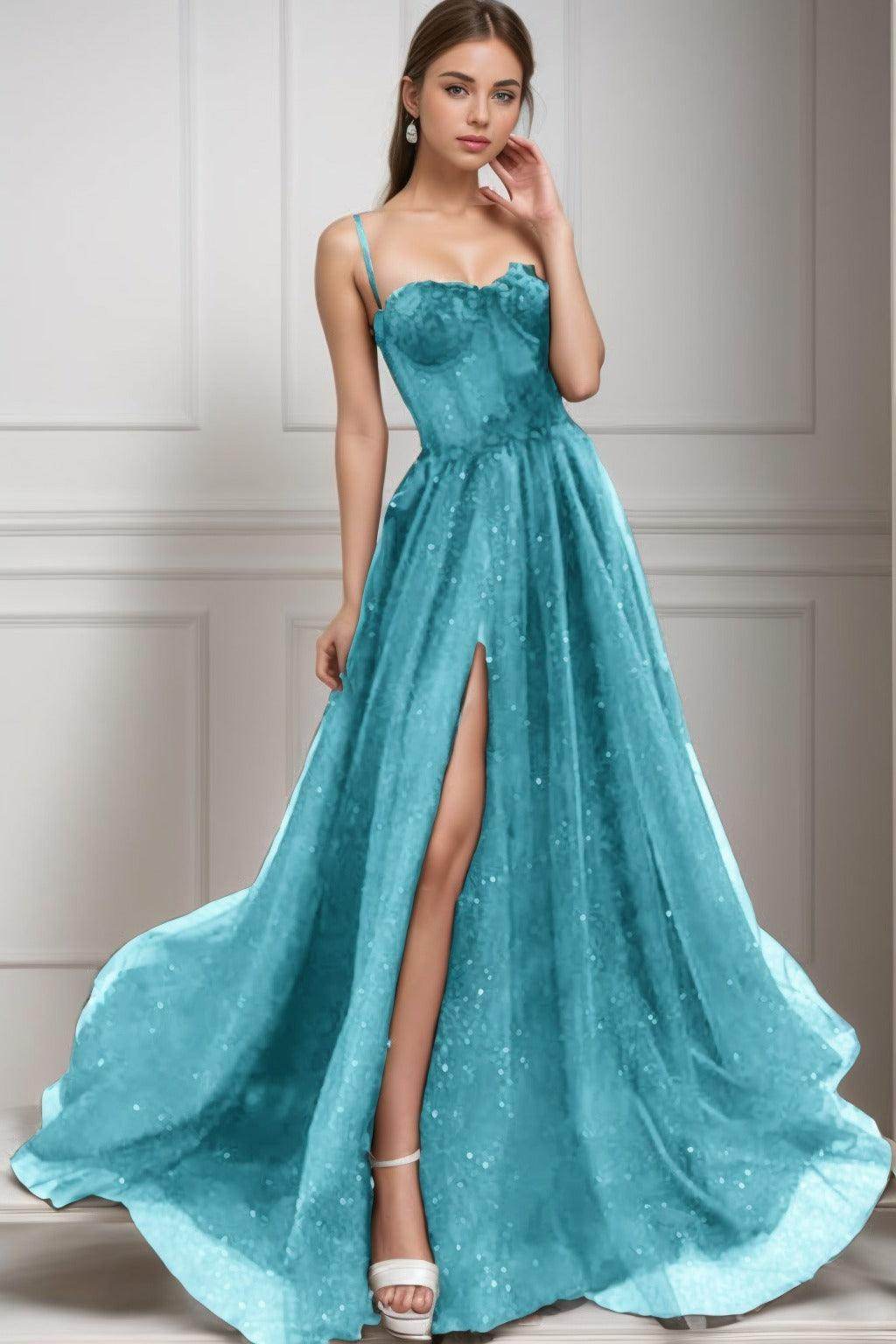 A-Line Sweep-Brush Train Tulle Prom Dress CS0439