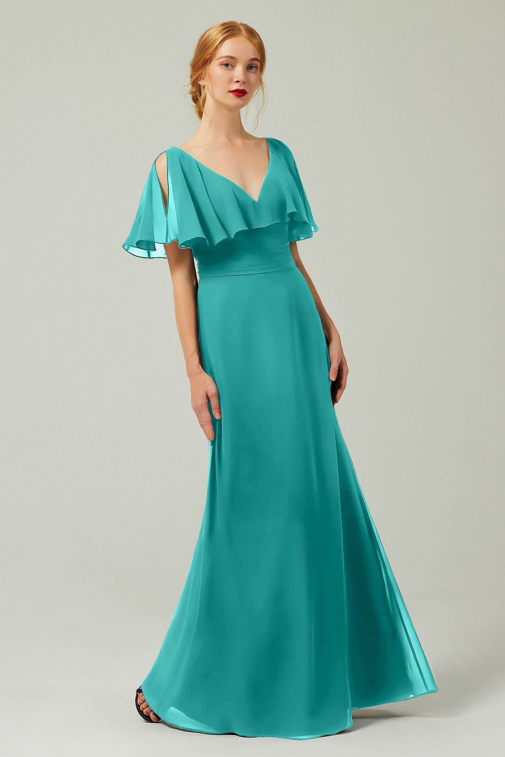 Sheath-Column Floor Length Chiffon Bridesmaid Dress Formal Dresses CB0341