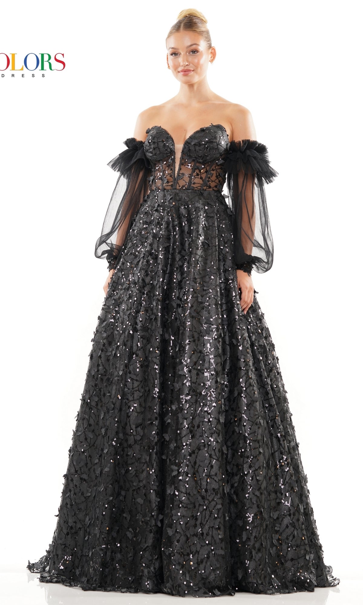 3D Butterfly Formal Ball Gown 3226 with Sleeves