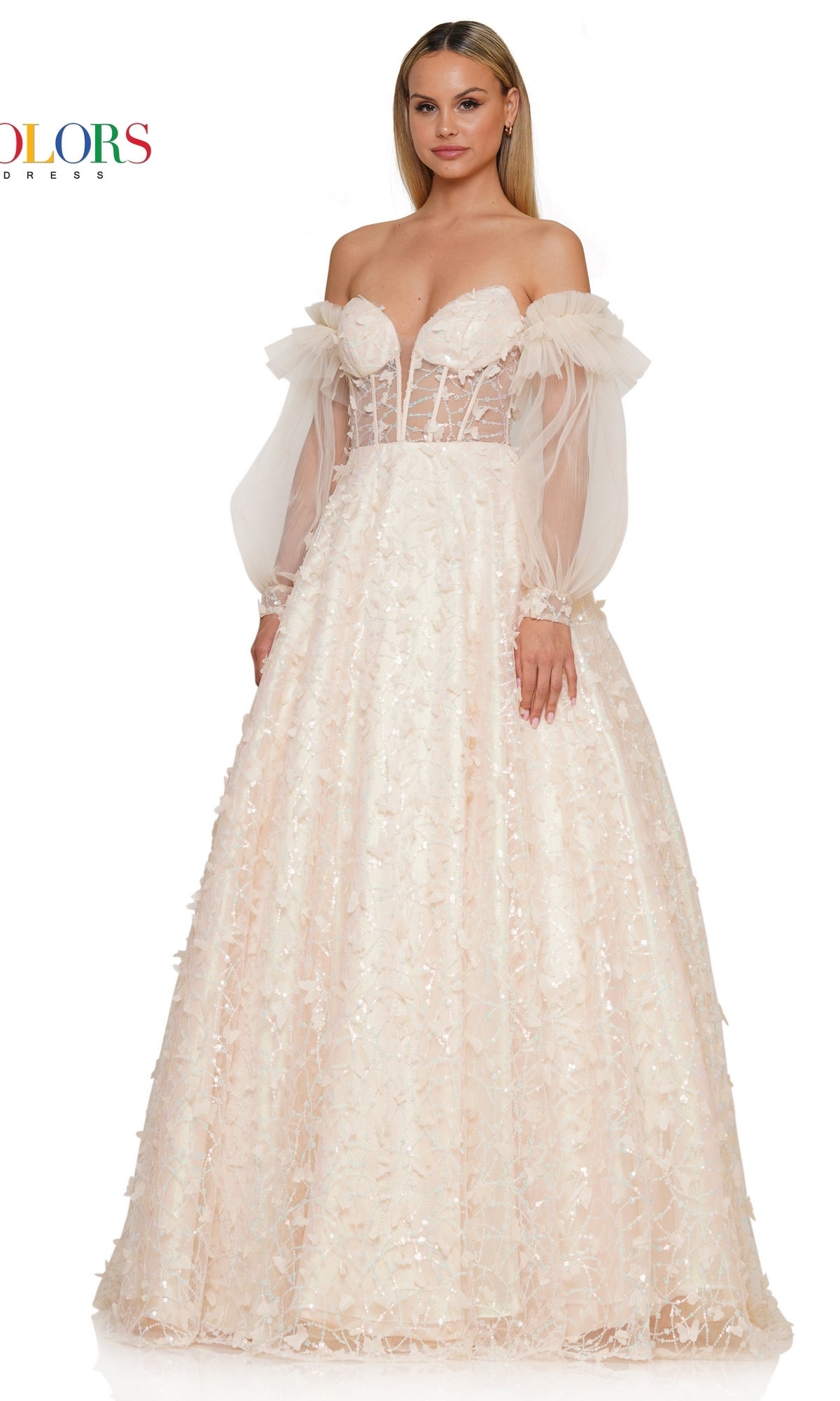 3D Butterfly Formal Ball Gown 3226 with Sleeves