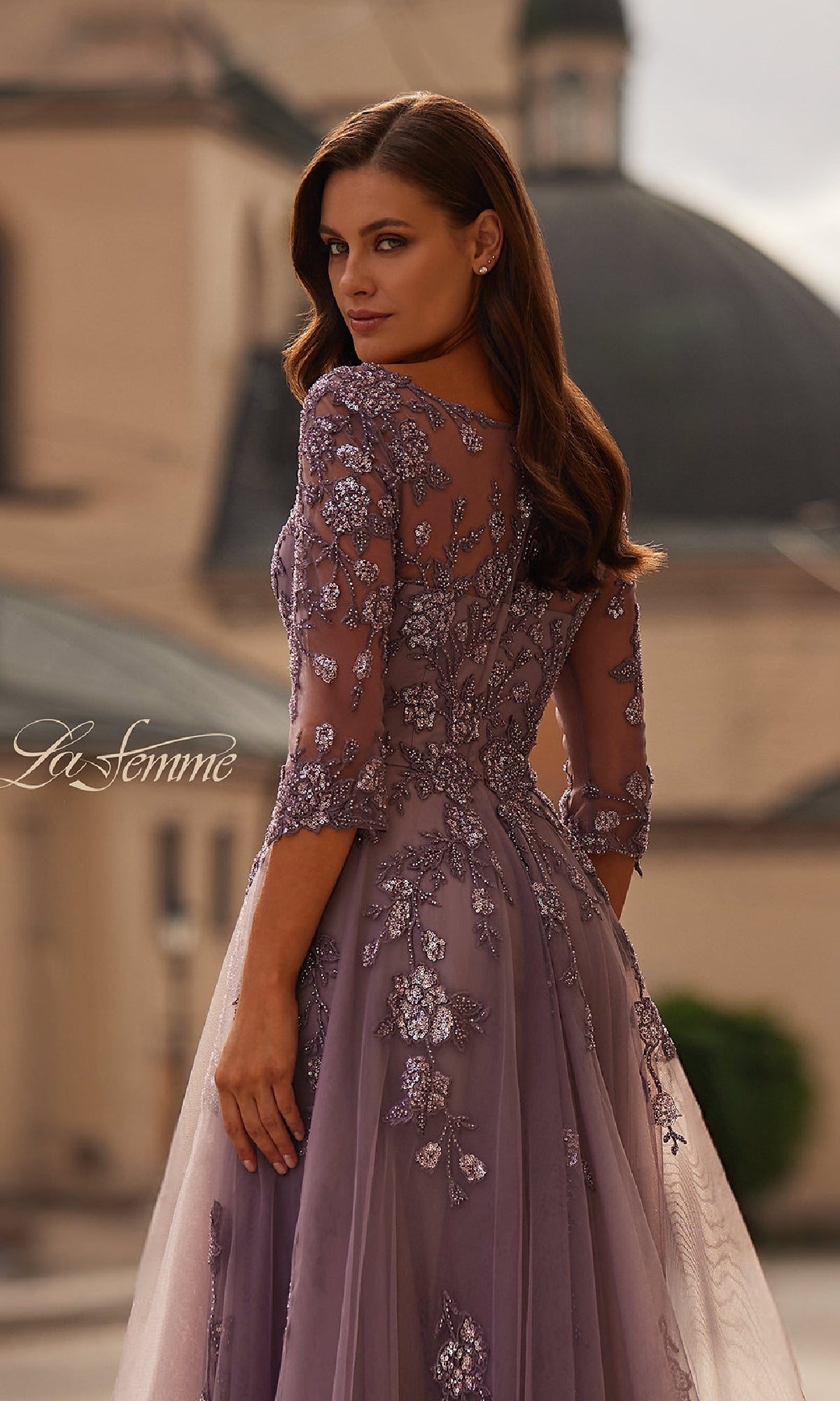 A-Line Tulle Sleeved Formal Dress: La Femme 32538