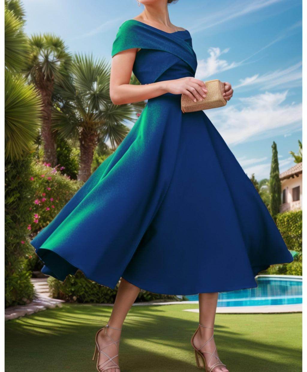 A-Line Tea Length Satin Prom Dress CS0455