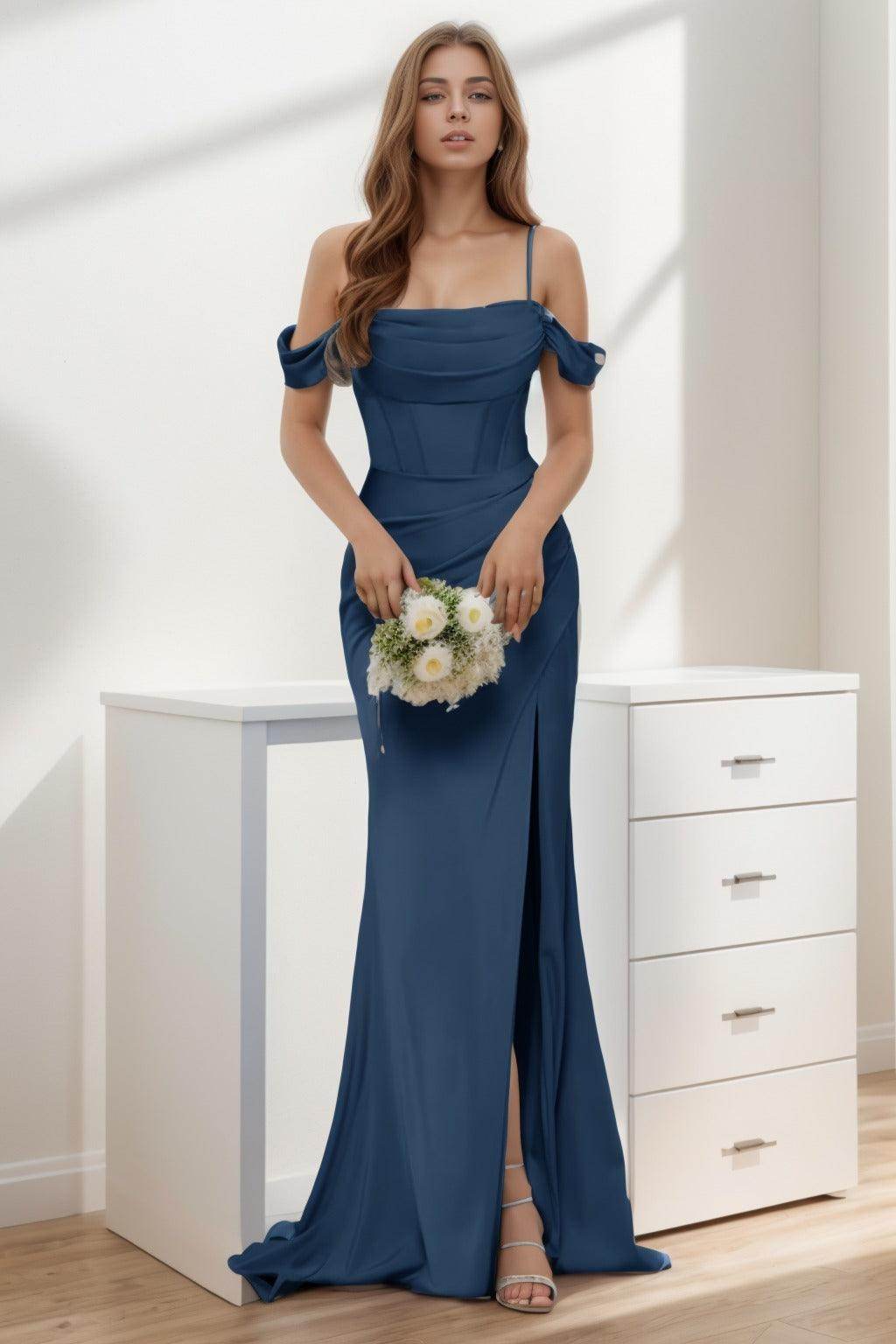 Trumpet-Mermaid Sweep-Brush Train Silk-Like Prom Dress CS0399