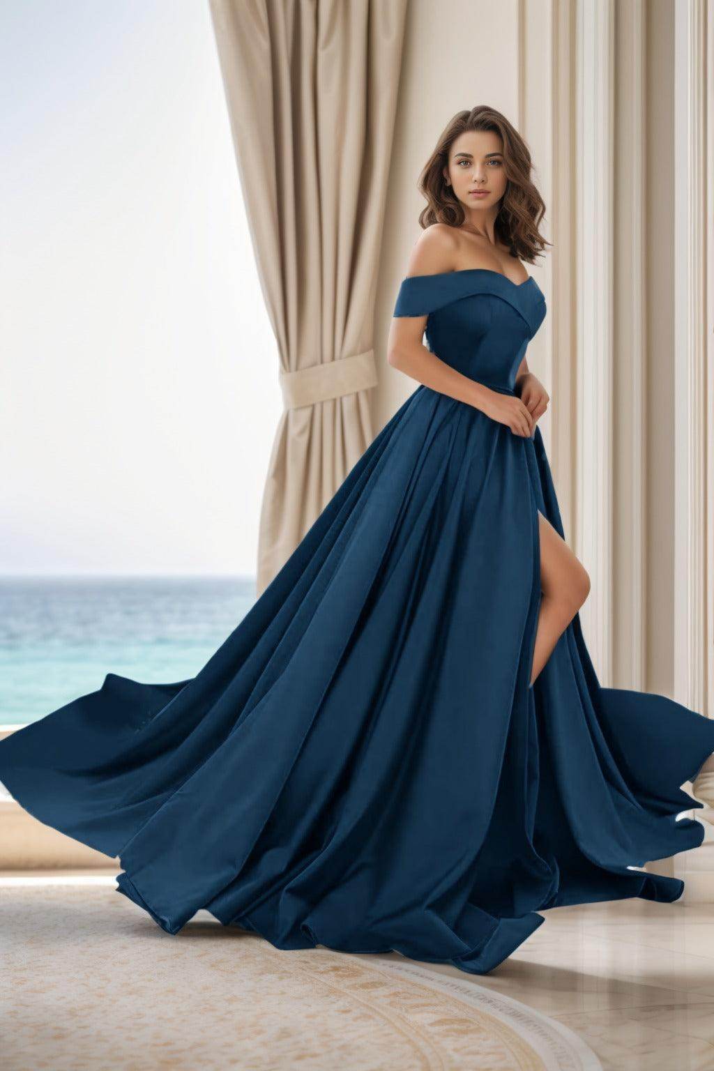 A-Line Court Train Satin Prom Dress CS0405
