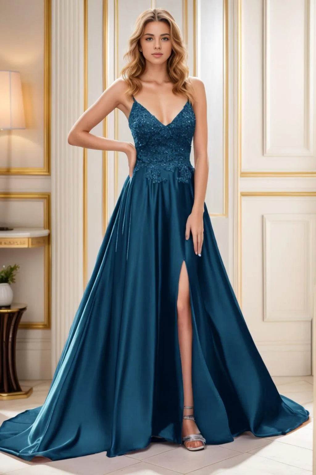A-Line Court Train Satin Prom Dress CS0460
