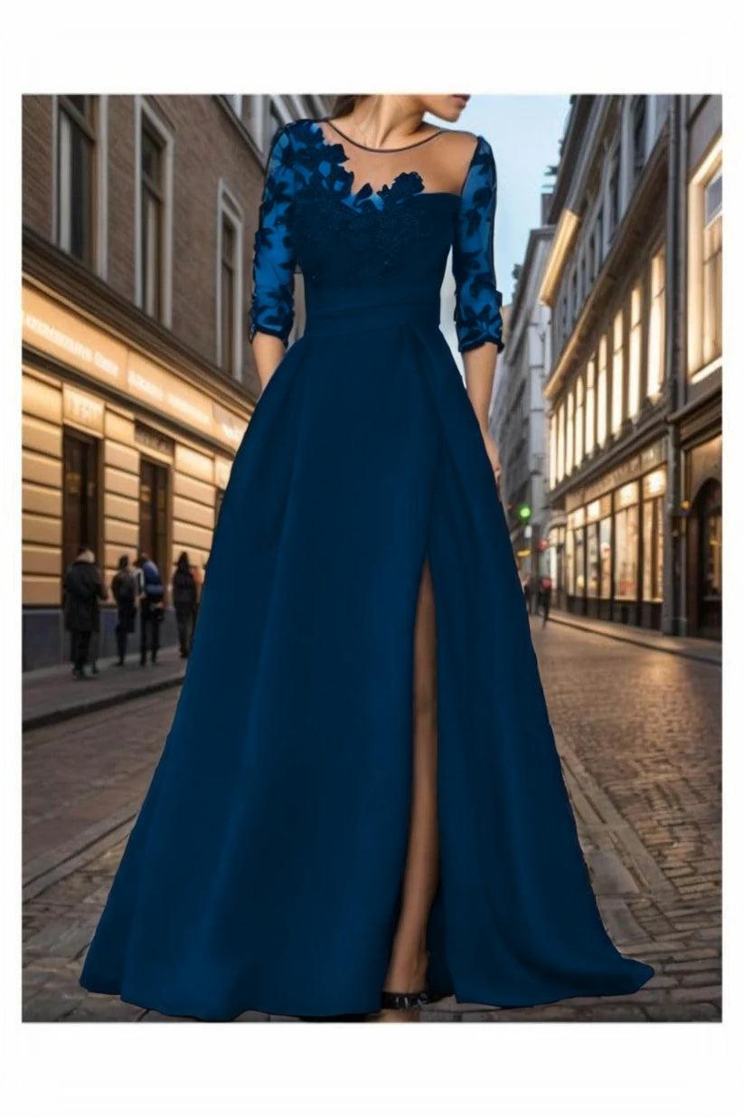 A-Line Sweep-Brush Train Satin Prom Dress CS0456