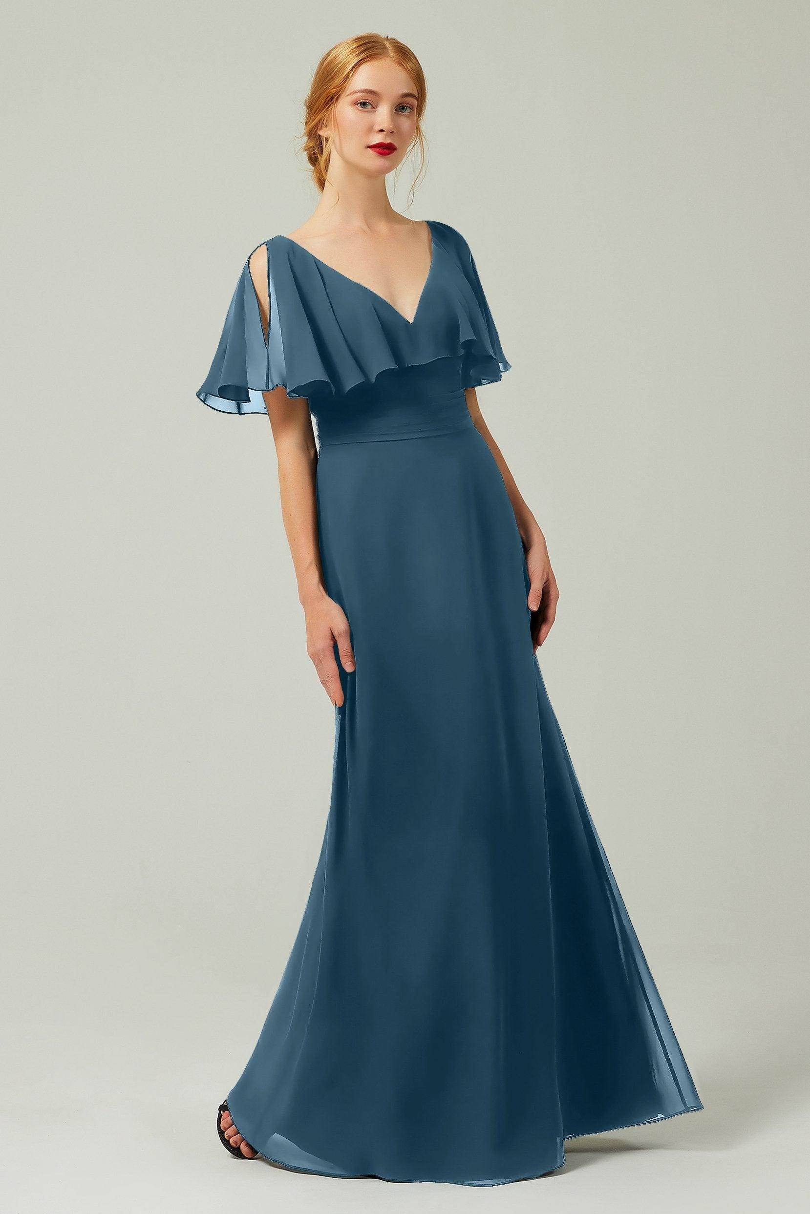 Sheath-Column Floor Length Chiffon Bridesmaid Dress Formal Dresses CB0341