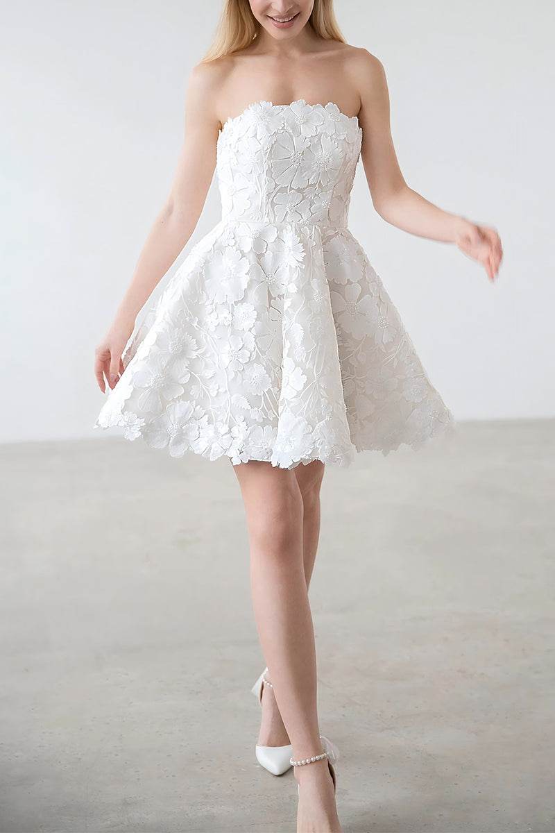 A-Line Short-Mini Lace Little White Dress 100018