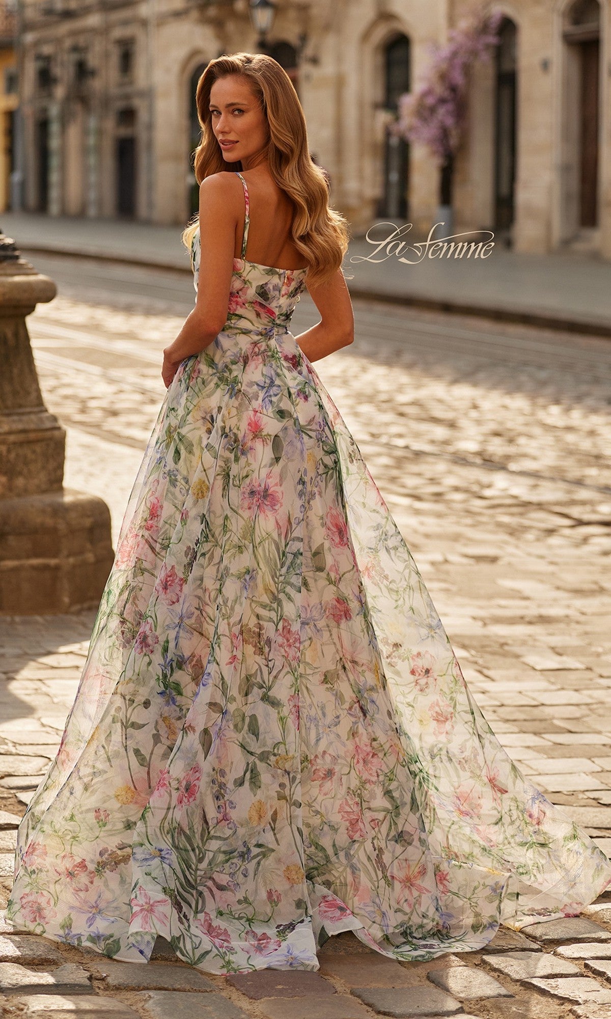 A-Line Long Print Prom Dress: La Femme 33516