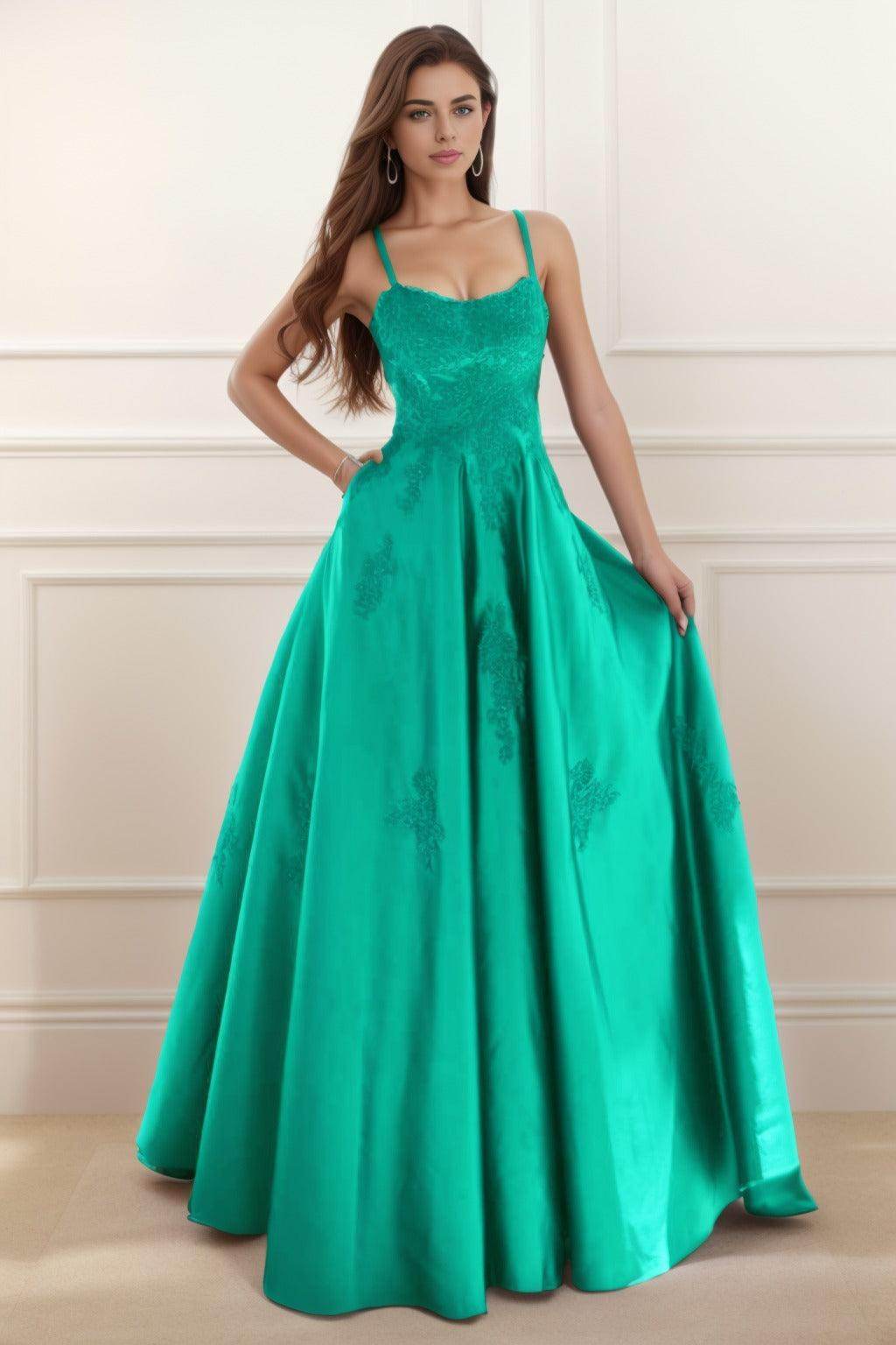A-Line Floor Length Satin Prom Dress CS0458