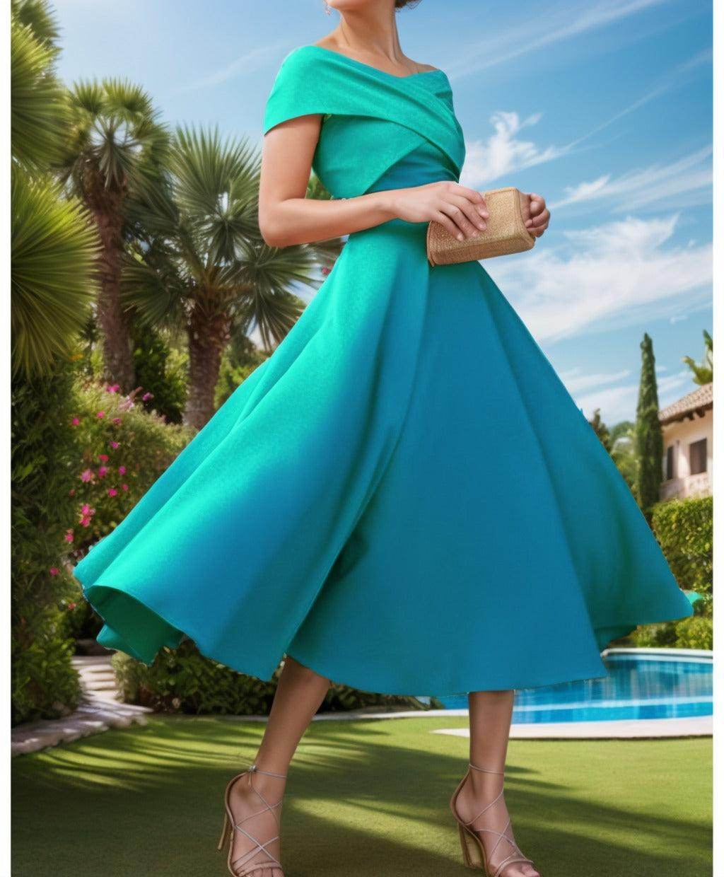 A-Line Tea Length Satin Prom Dress CS0455