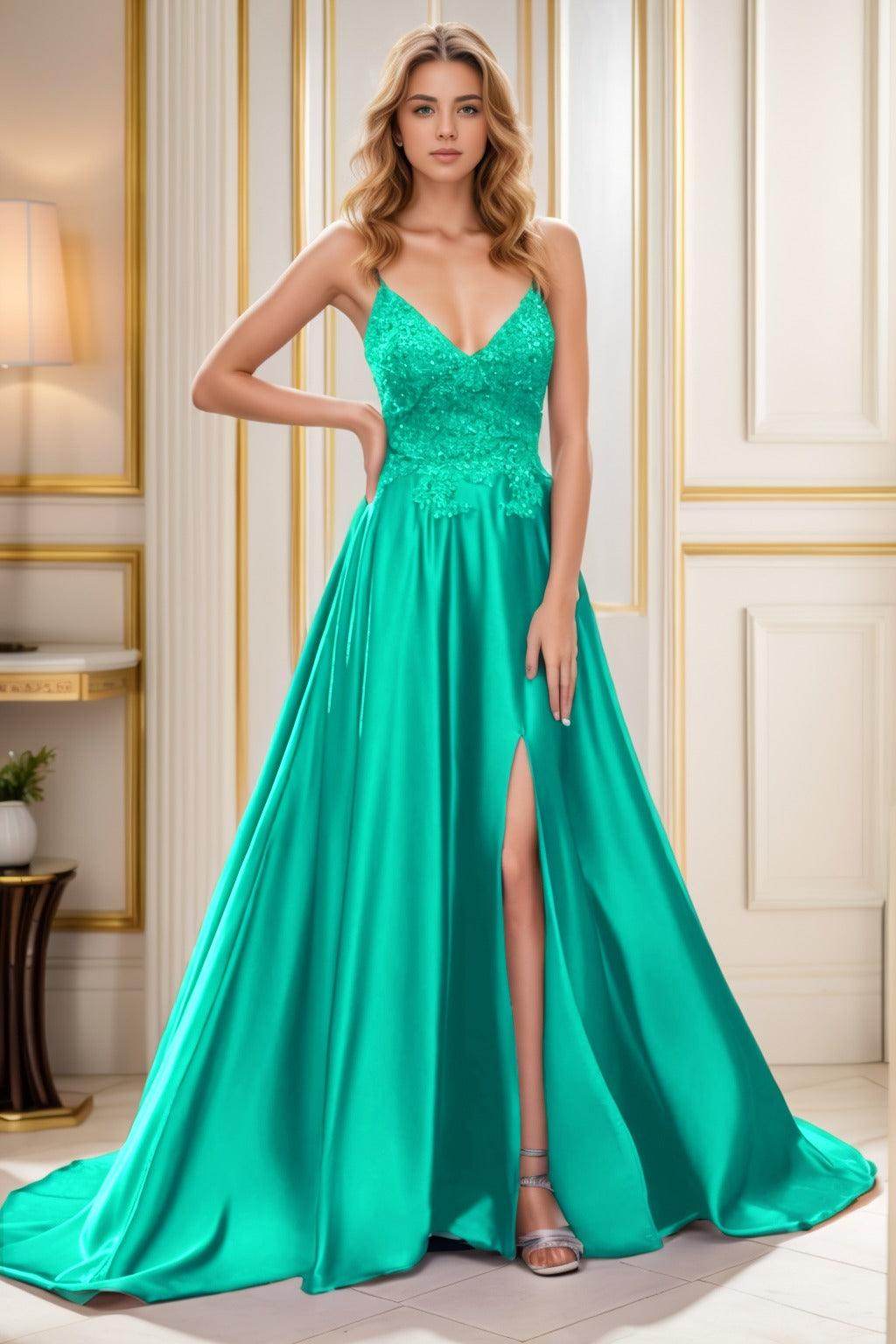 A-Line Court Train Satin Prom Dress CS0460