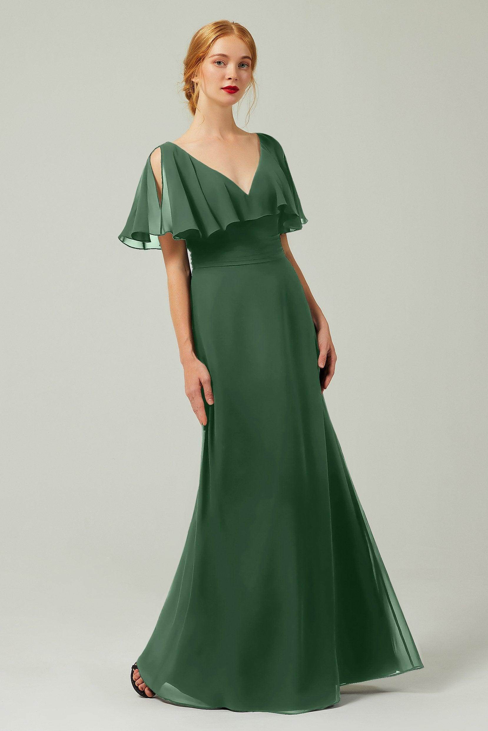 Sheath-Column Floor Length Chiffon Bridesmaid Dress Formal Dresses CB0341