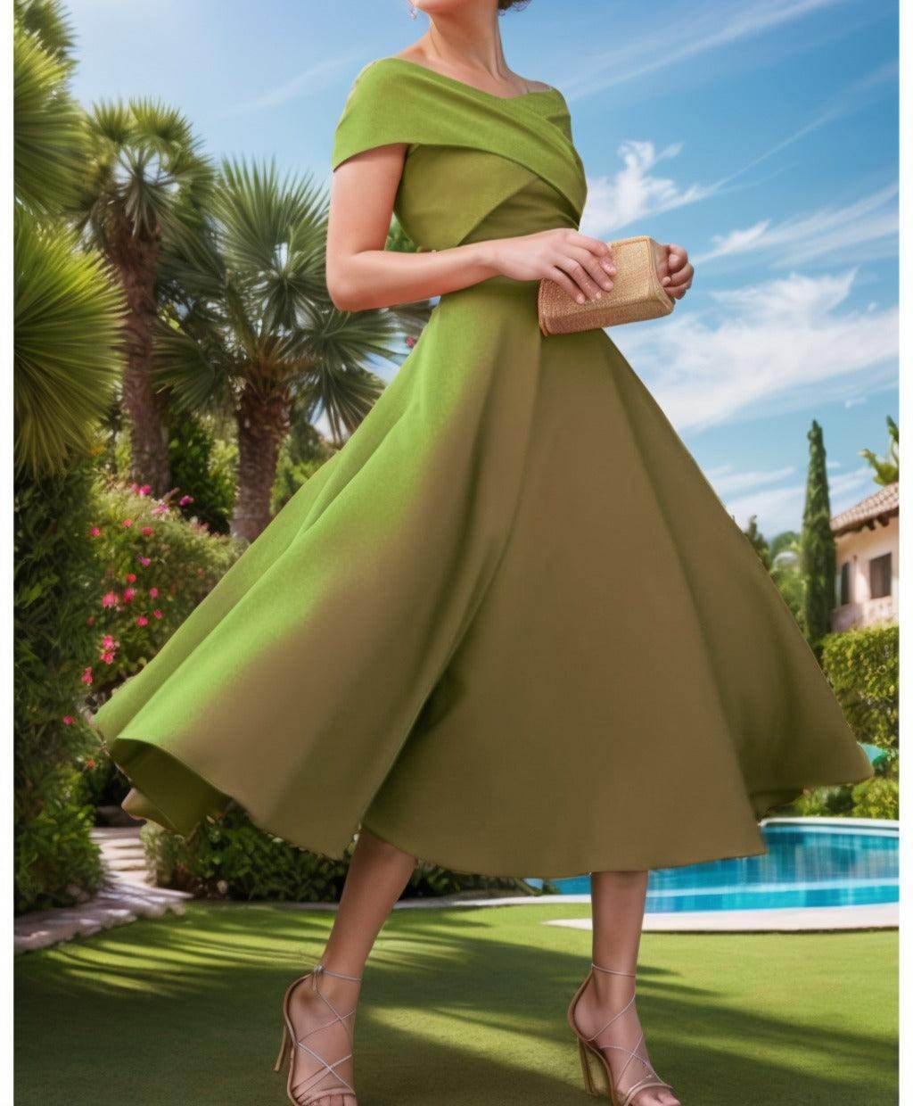 A-Line Tea Length Satin Prom Dress CS0455