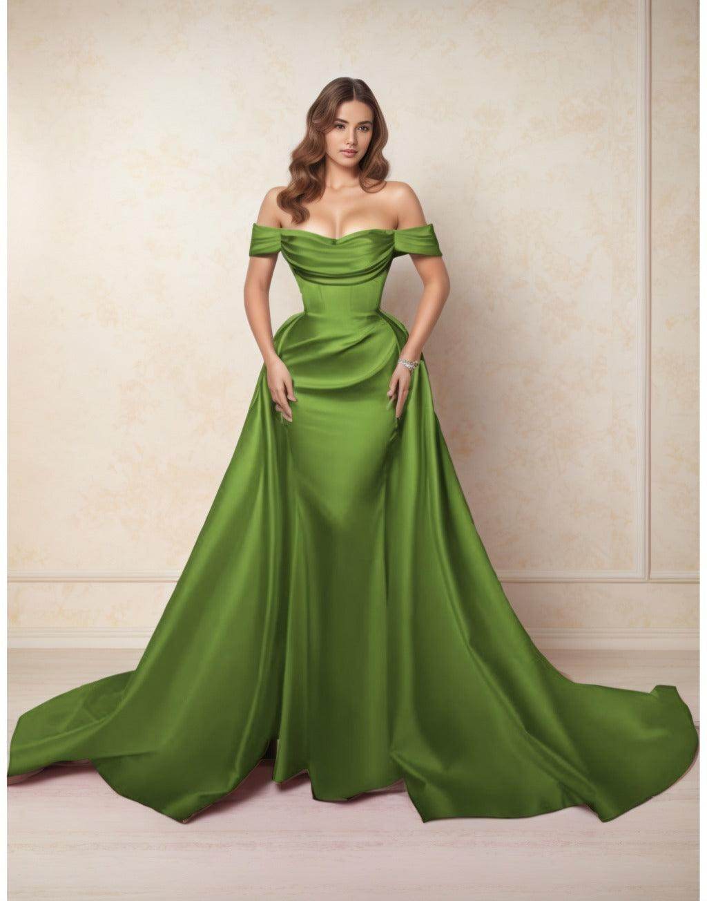 A-Line Chapel Train Satin Prom Dress CS0416