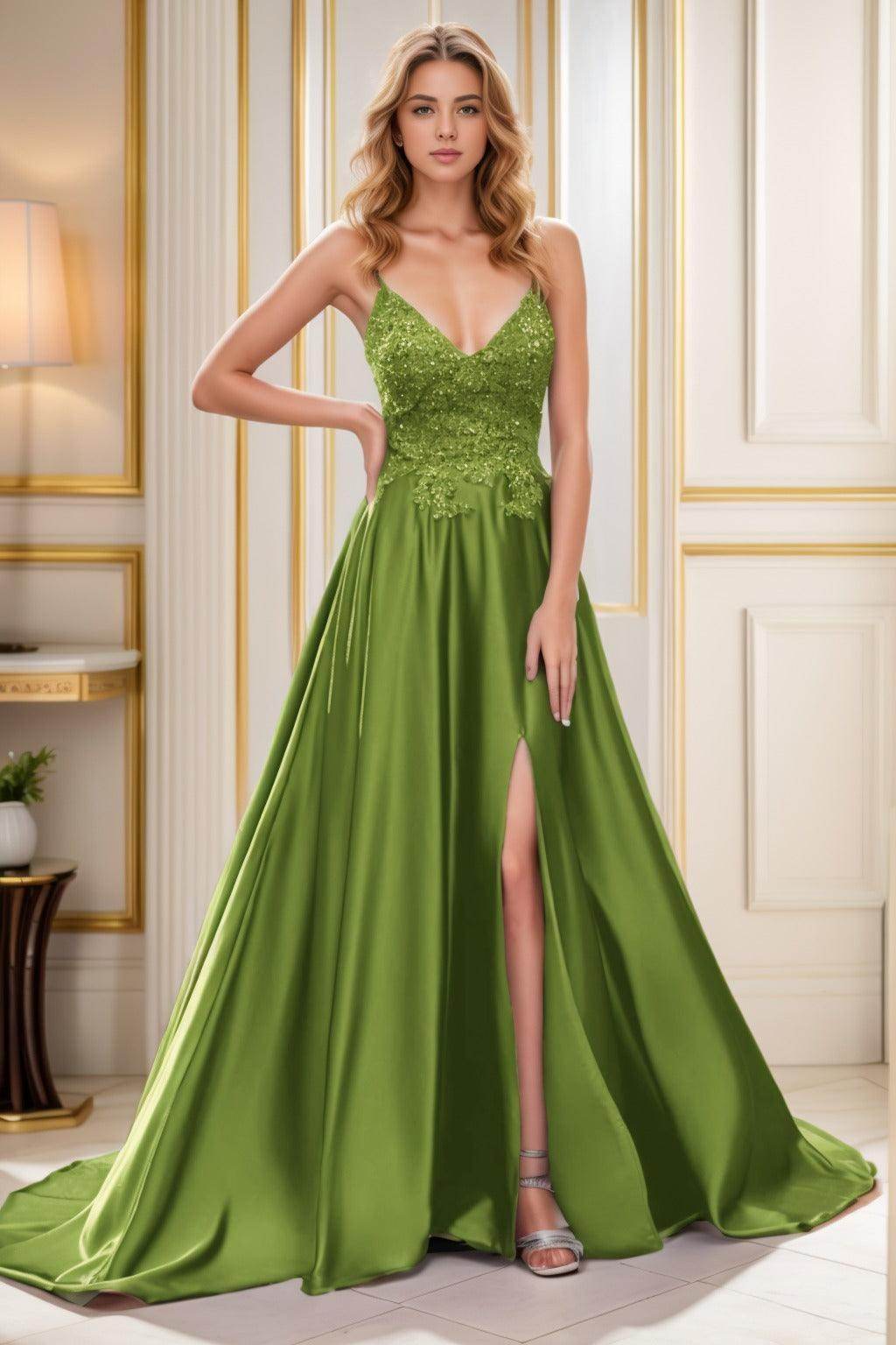 A-Line Court Train Satin Prom Dress CS0460