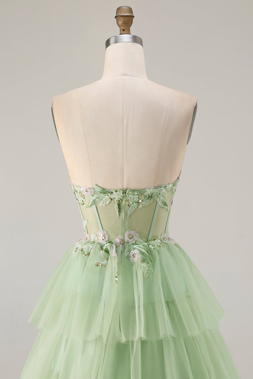 Sparkly Floral Fuchsia Tiered Beaded Long Corset Prom Dress with Slit
