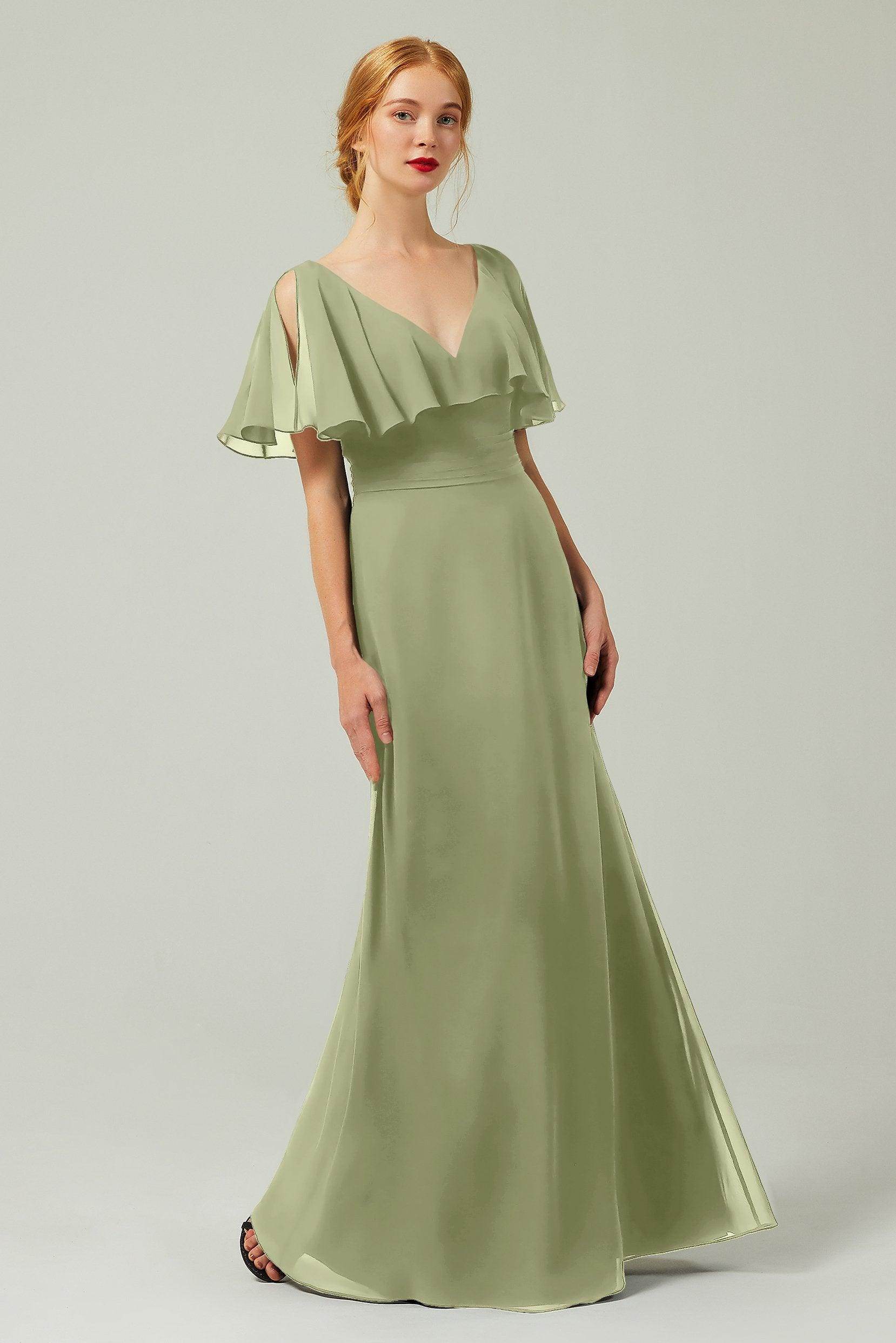 Sheath-Column Floor Length Chiffon Bridesmaid Dress Formal Dresses CB0341