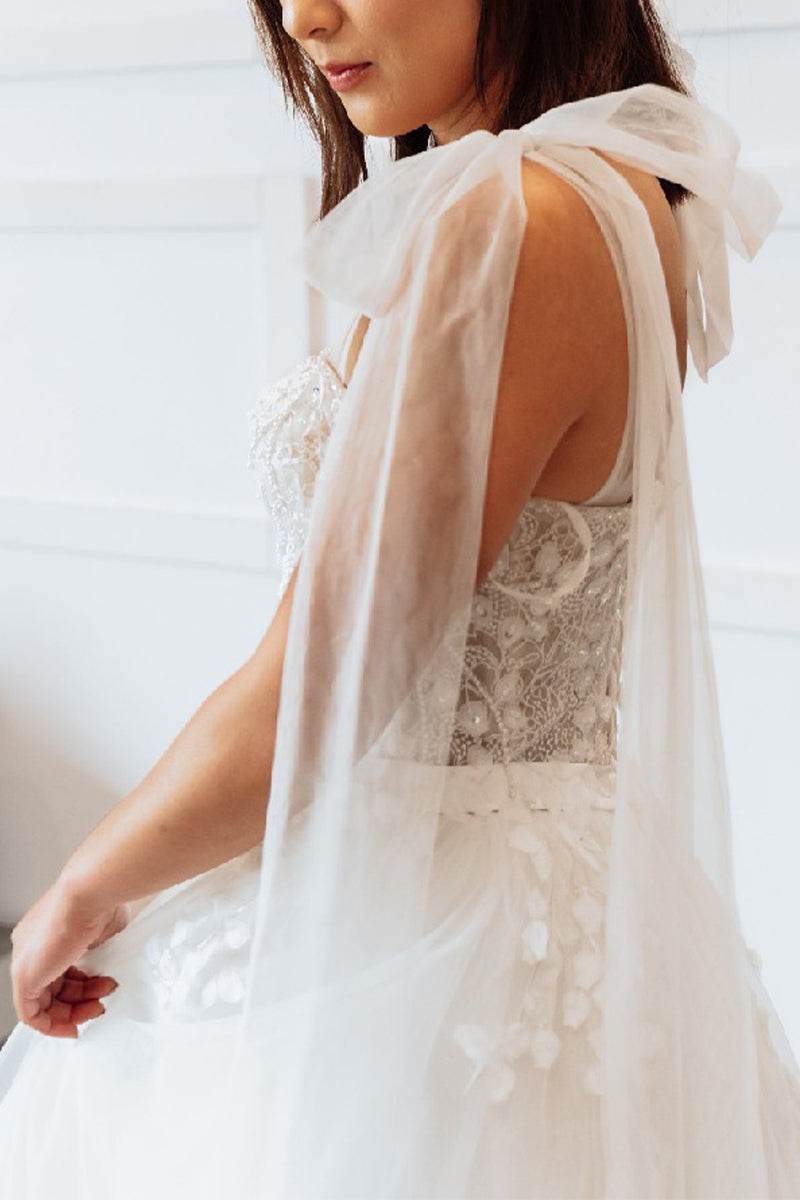 A-Line  Ankle Length  Lace Tulle  Little White Dress 100007