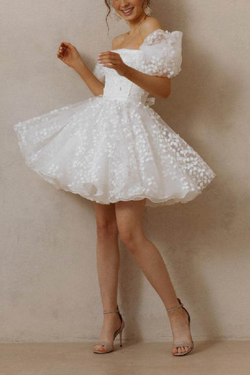 A-Line Short-Mini Lace Organza Little White Dress 100040
