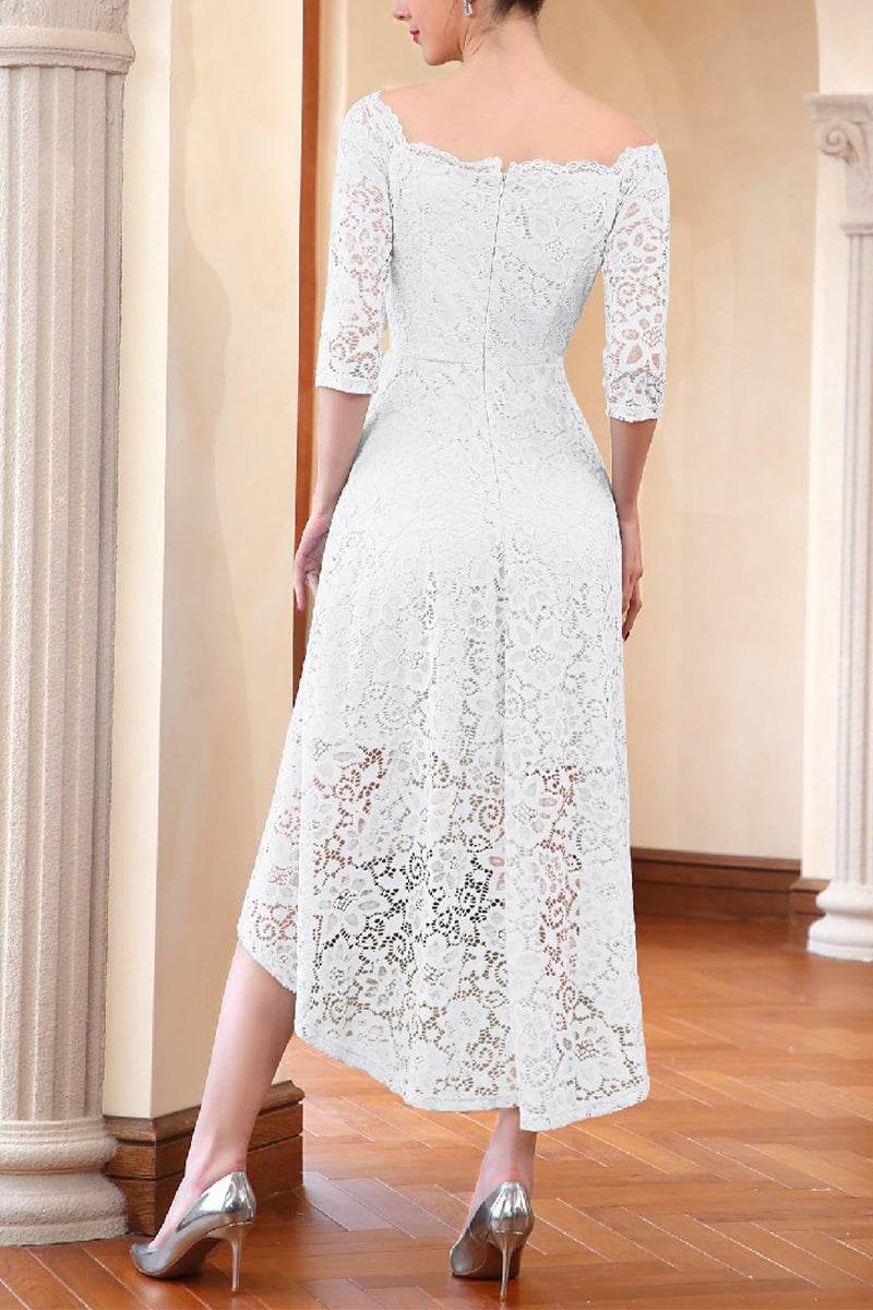 A-Line High-Low Lace Little White Dress 100024