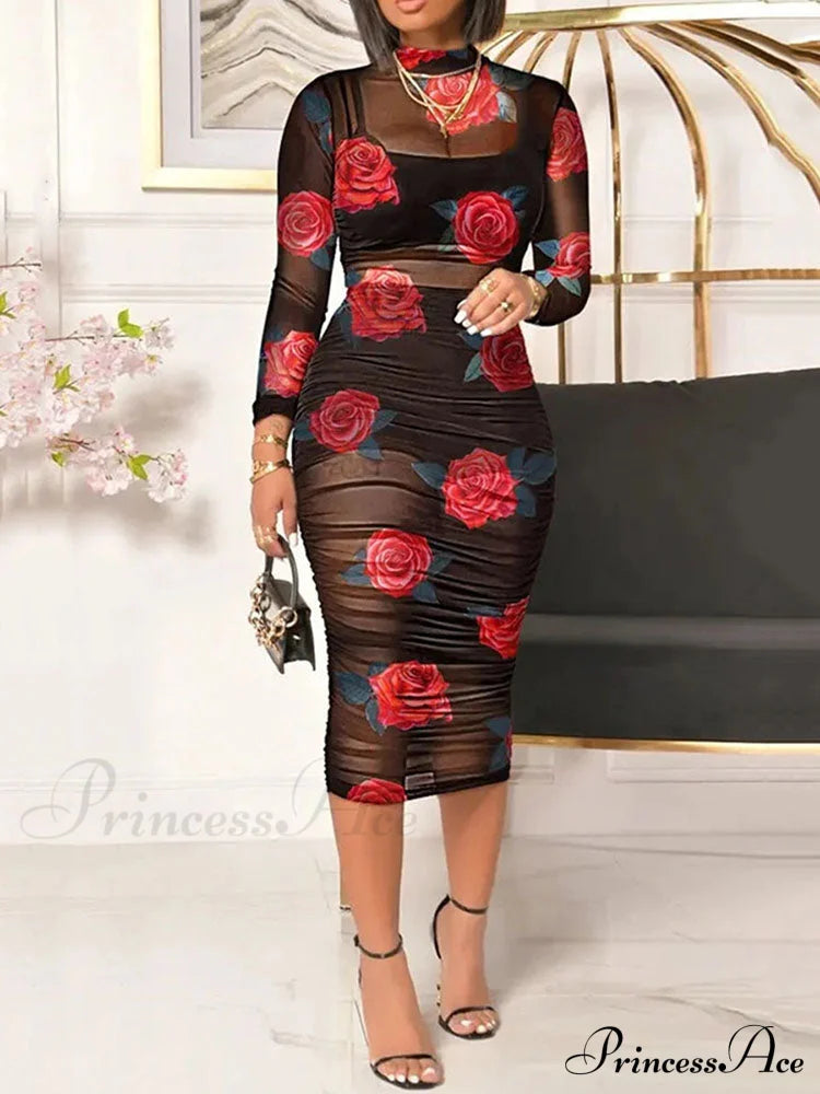 3D Floral Choker Detail Strapless Classic Bodycon Party Midi Dress - Turquoise