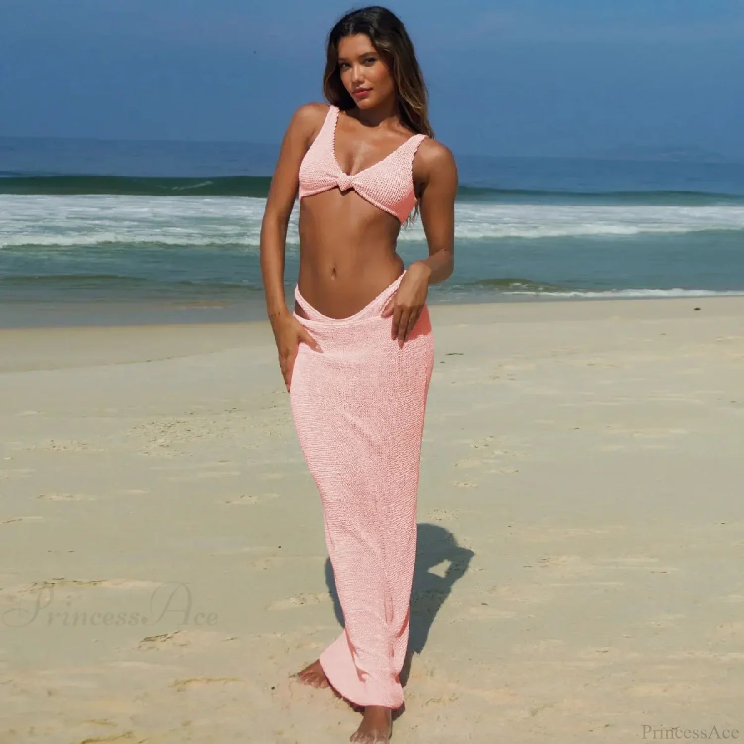 3D Flower Fringed Skirt Three Piece Swimsuit