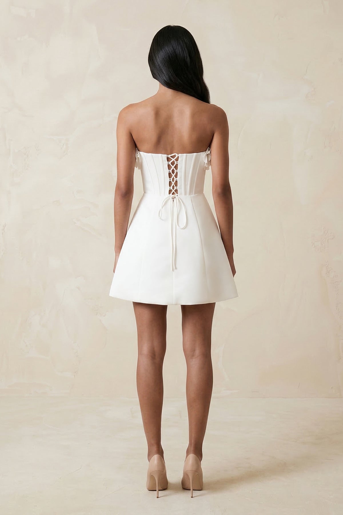 3D Flower Strapless Corset A-Line Crepe Wedding Dress in White