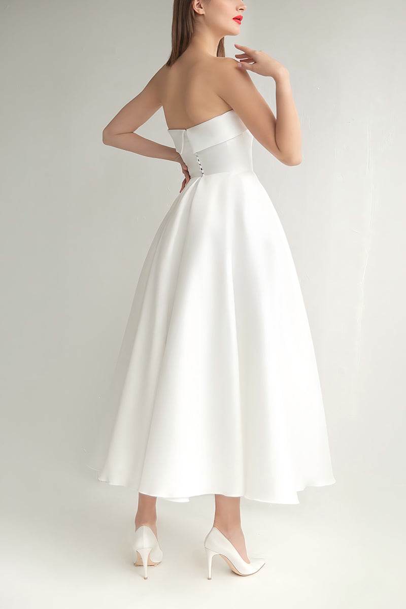 A-Line Tea Length Mikado Little White Dress 100023