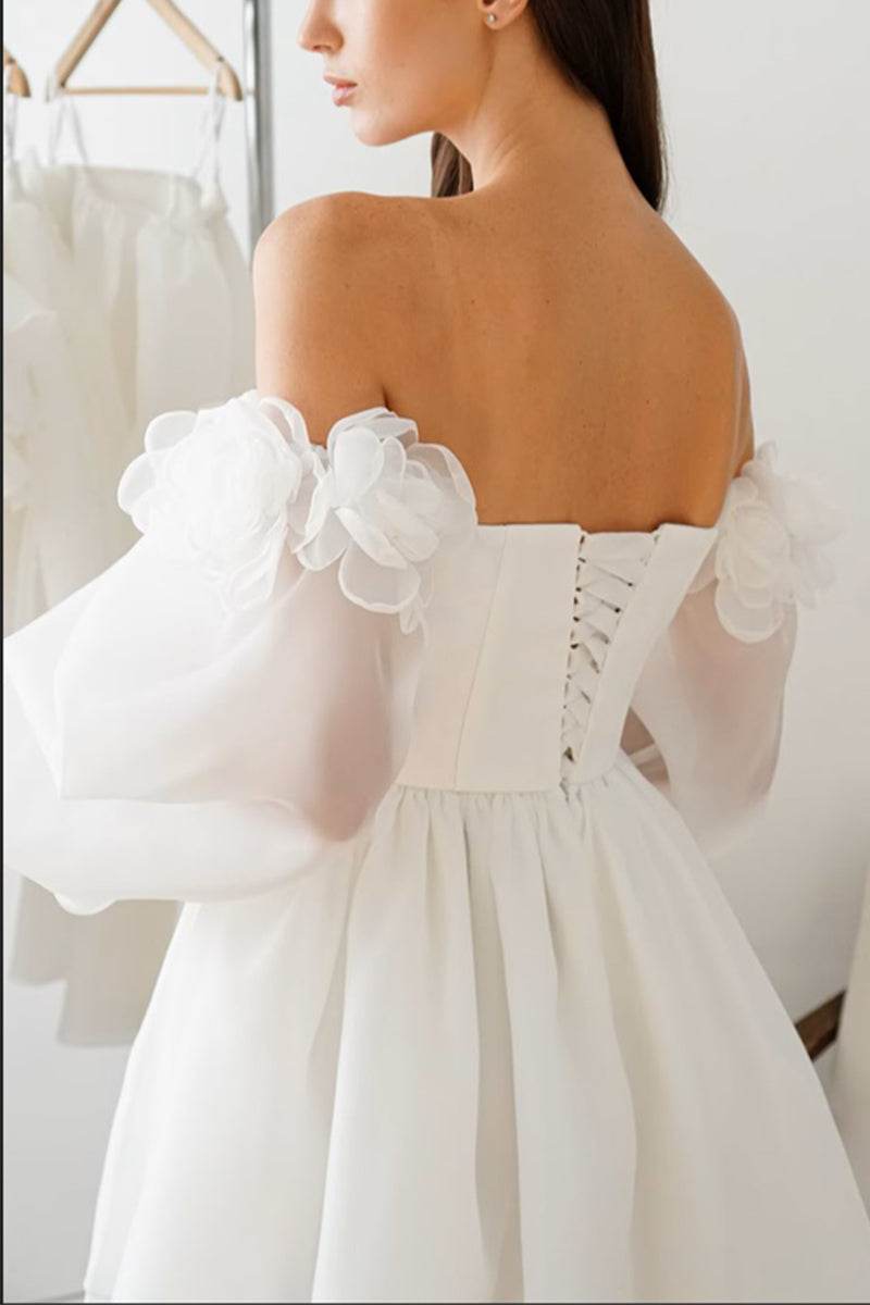 A-Line  Short-Mini  Organza Little White Dress 100010