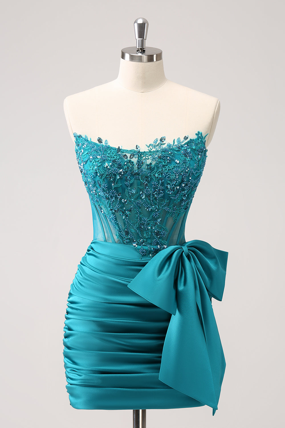 Sparkly Peacock Strapless Beaded Appliques Tight Homecoming Dress