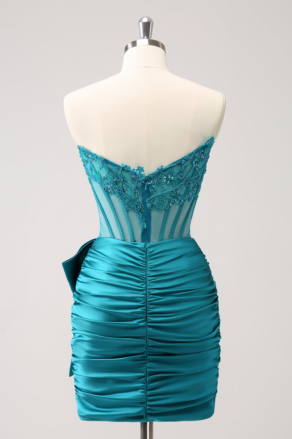 Sparkly Peacock Strapless Beaded Appliques Tight Homecoming Dress