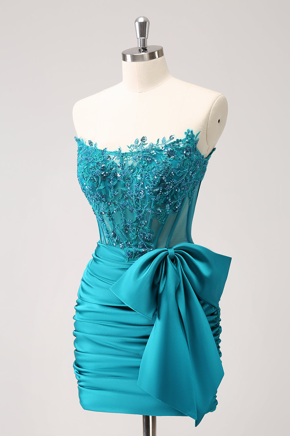 Sparkly Peacock Strapless Beaded Appliques Tight Homecoming Dress