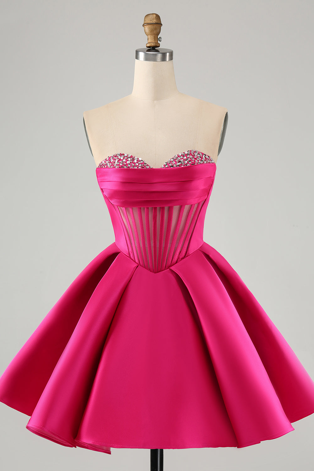 Cute Fuchsia A Line Sweetheart Corset Homecoming Dress with Beadings