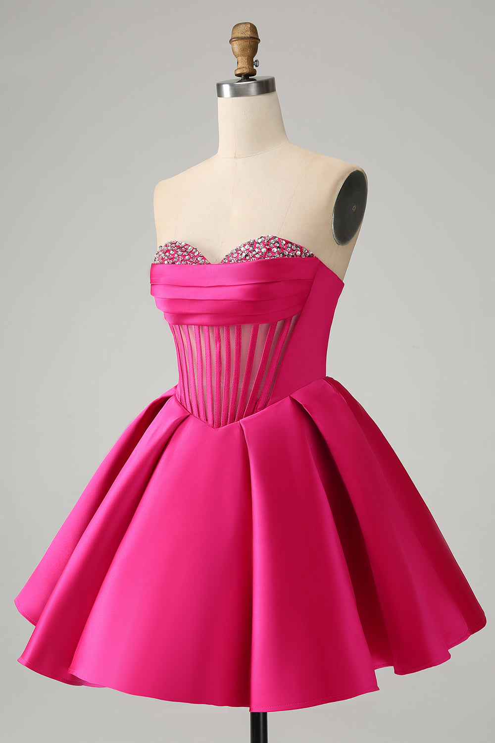 Cute Fuchsia A Line Sweetheart Corset Homecoming Dress with Beadings