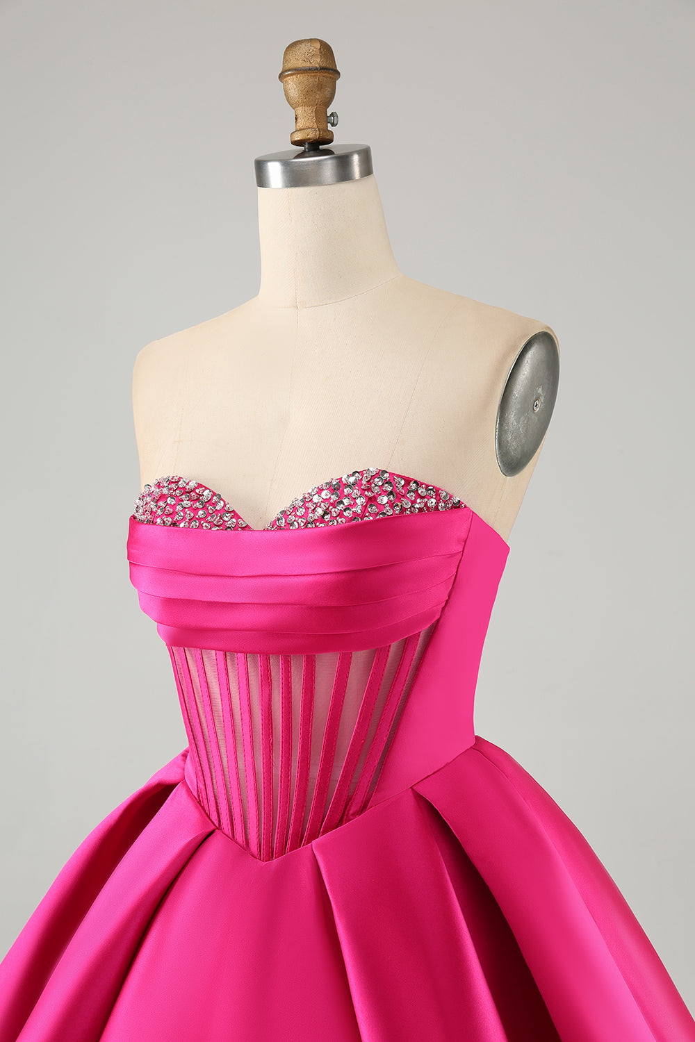 Cute Fuchsia A Line Sweetheart Corset Homecoming Dress with Beadings