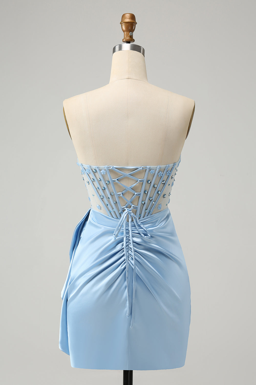 Sparkly Blue Tight Short Strapless Corset Homecoming Dress with Beadings