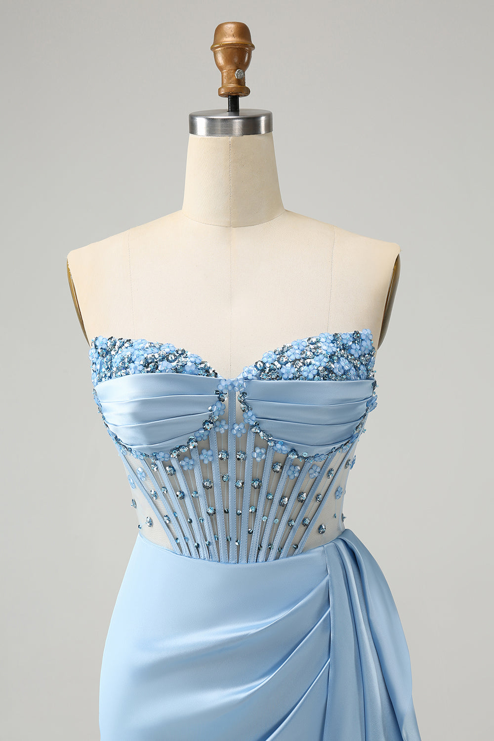 Sparkly Blue Tight Short Strapless Corset Homecoming Dress with Beadings