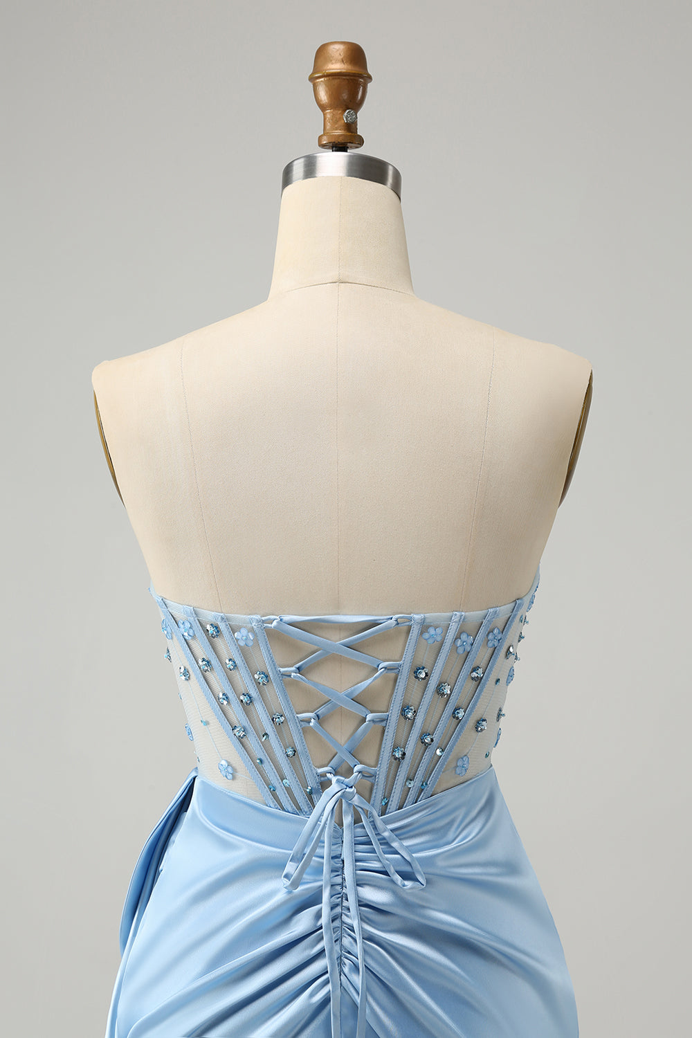 Sparkly Blue Tight Short Strapless Corset Homecoming Dress with Beadings