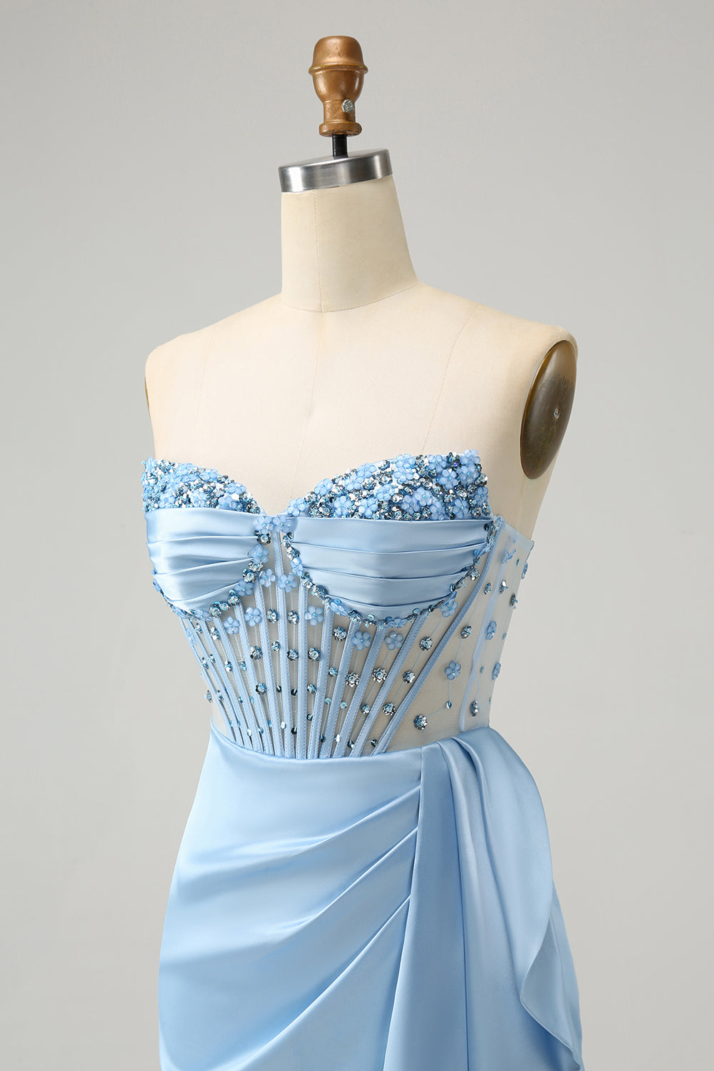 Sparkly Blue Tight Short Strapless Corset Homecoming Dress with Beadings