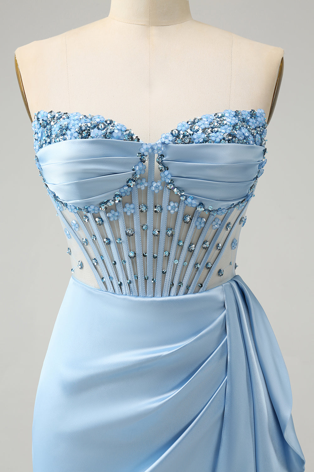 Sparkly Blue Tight Short Strapless Corset Homecoming Dress with Beadings