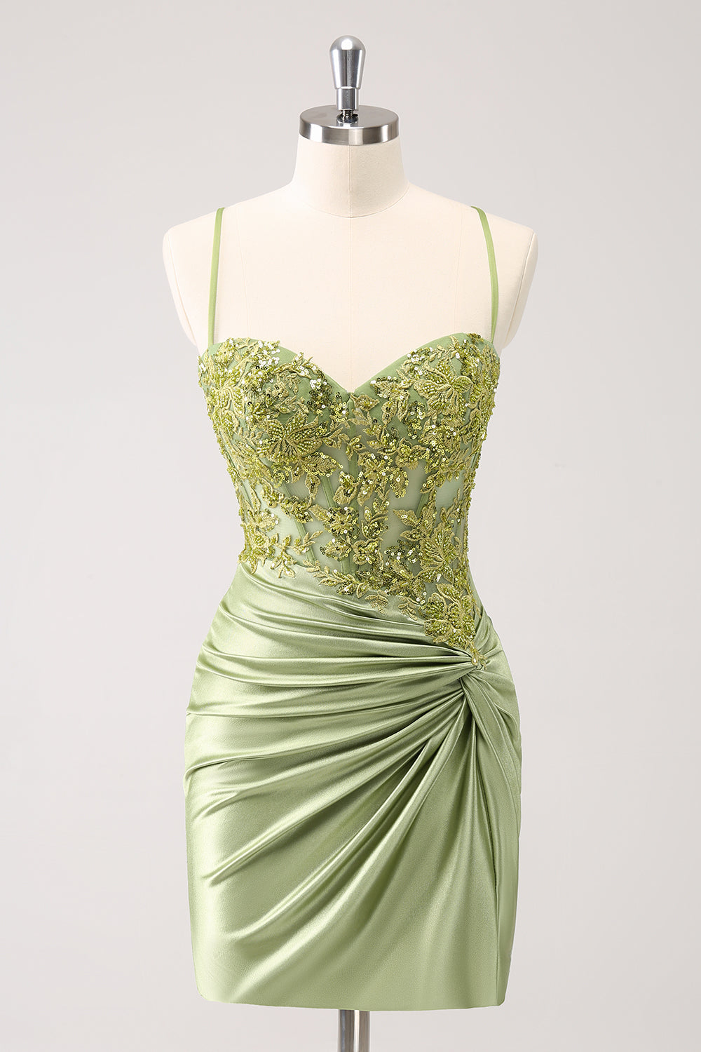 Sparkly Army Green Corset Floral Tight Short Homecoming Dress