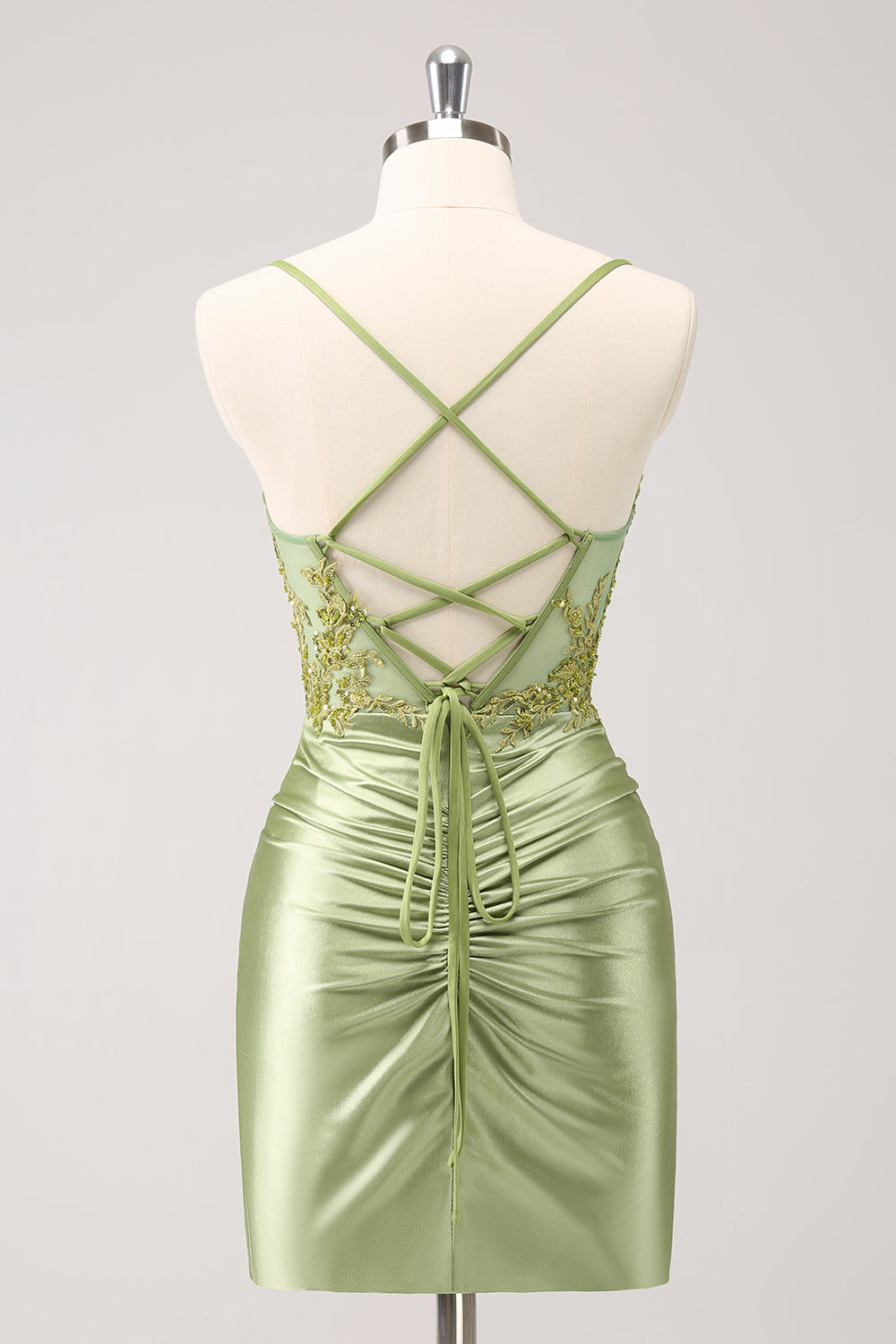 Sparkly Army Green Corset Floral Tight Short Homecoming Dress