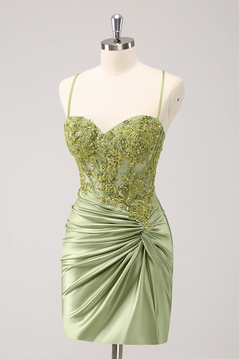 Sparkly Army Green Corset Floral Tight Short Homecoming Dress