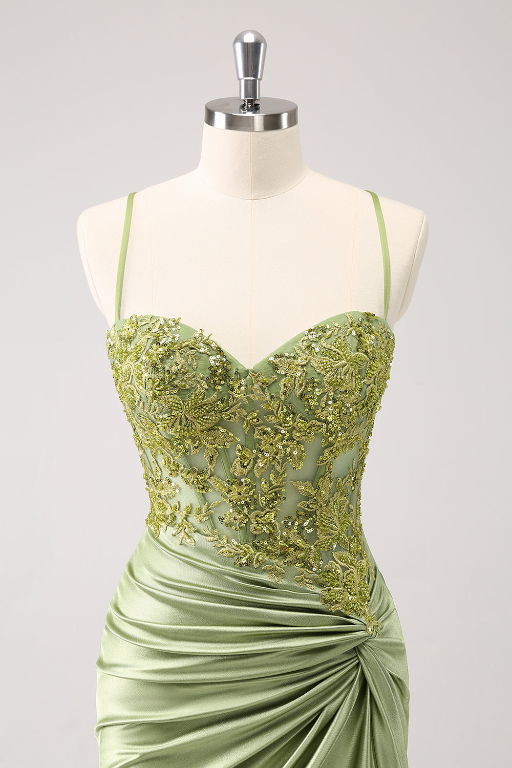 Sparkly Army Green Corset Floral Tight Short Homecoming Dress