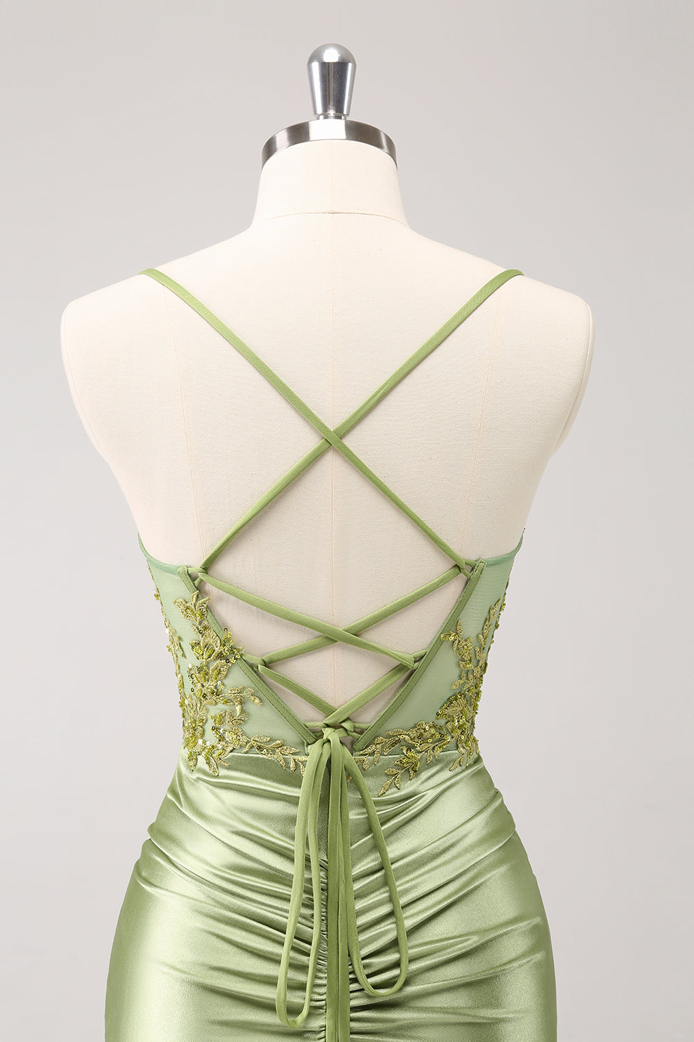Sparkly Army Green Corset Floral Tight Short Homecoming Dress